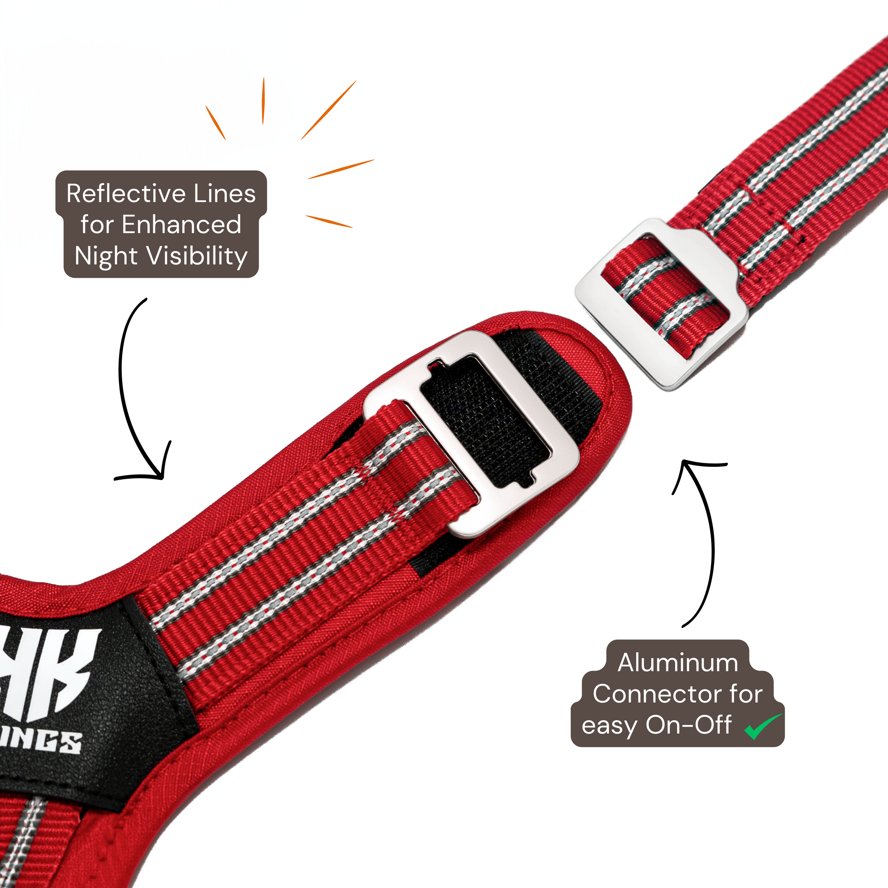 Adjustable Dog Harness with Double-Handed Lead Set - Lightweight & Reflective - Red.