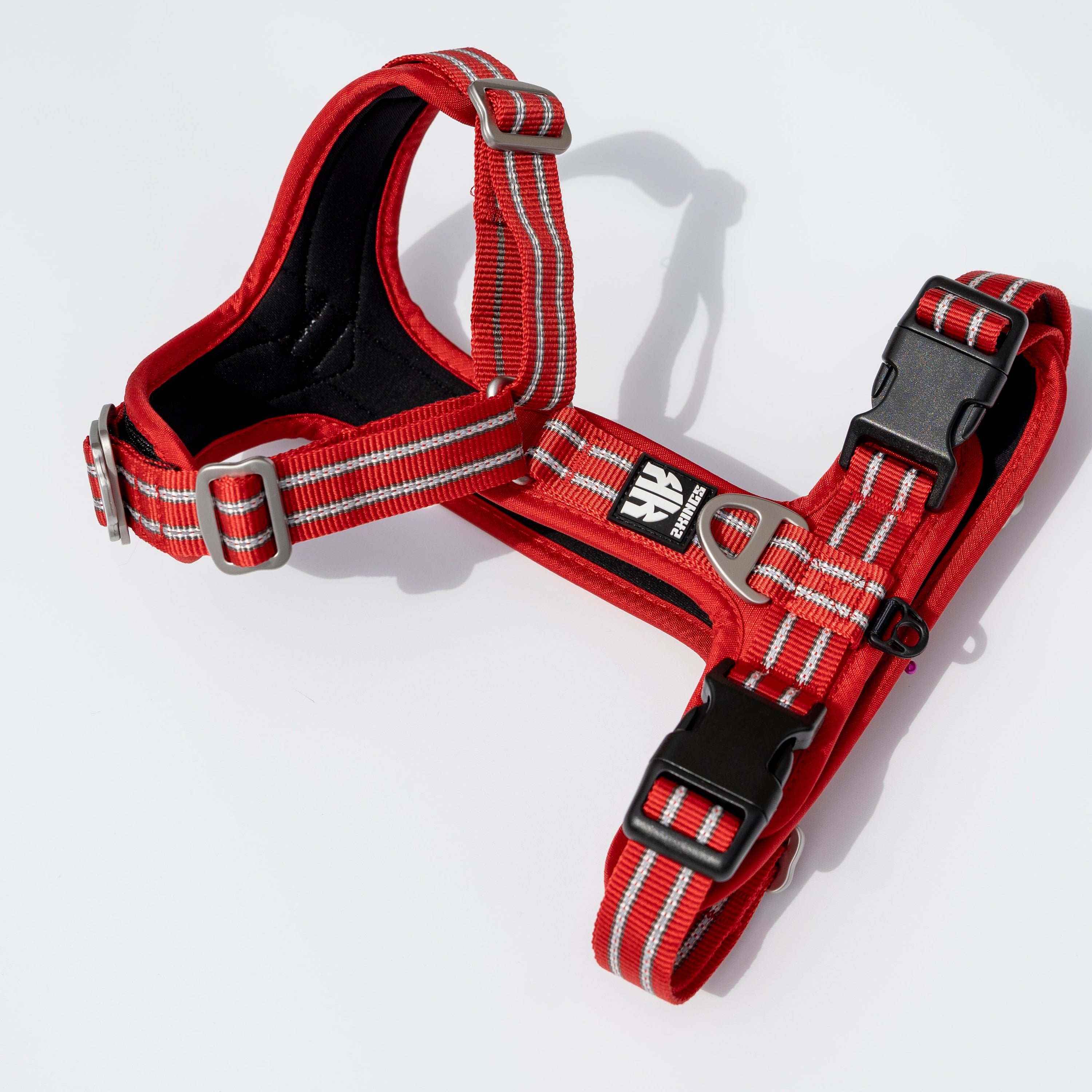 Adjustable Dog Harness & Classic Lead Set - Reflective & Lightweight - Red.