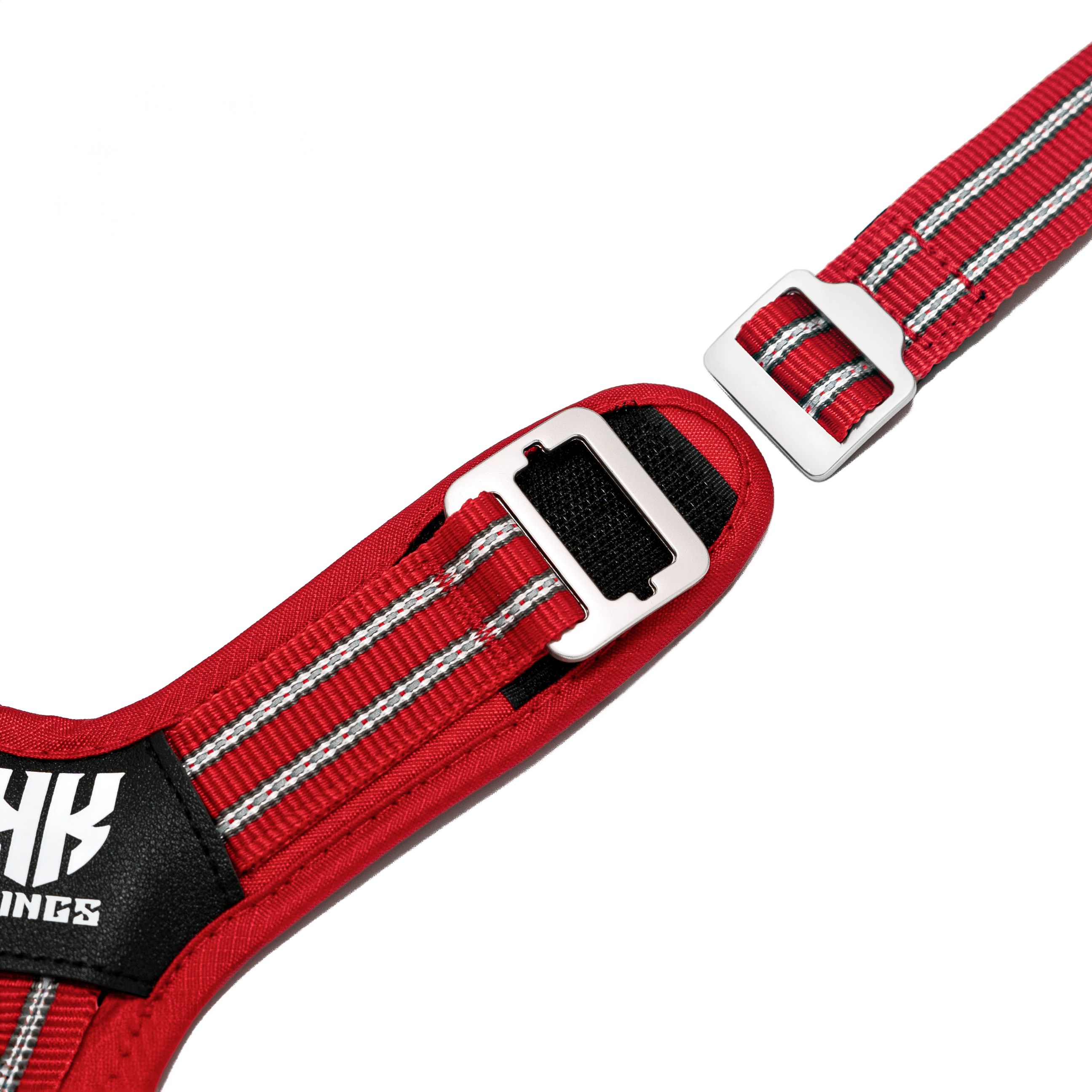 Adjustable Dog Harness & Classic Lead Set - Reflective & Lightweight - Red.