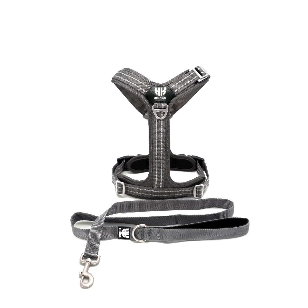 Adjustable Dog Harness & Classic Lead Set - Reflective & Lightweight - Grey.