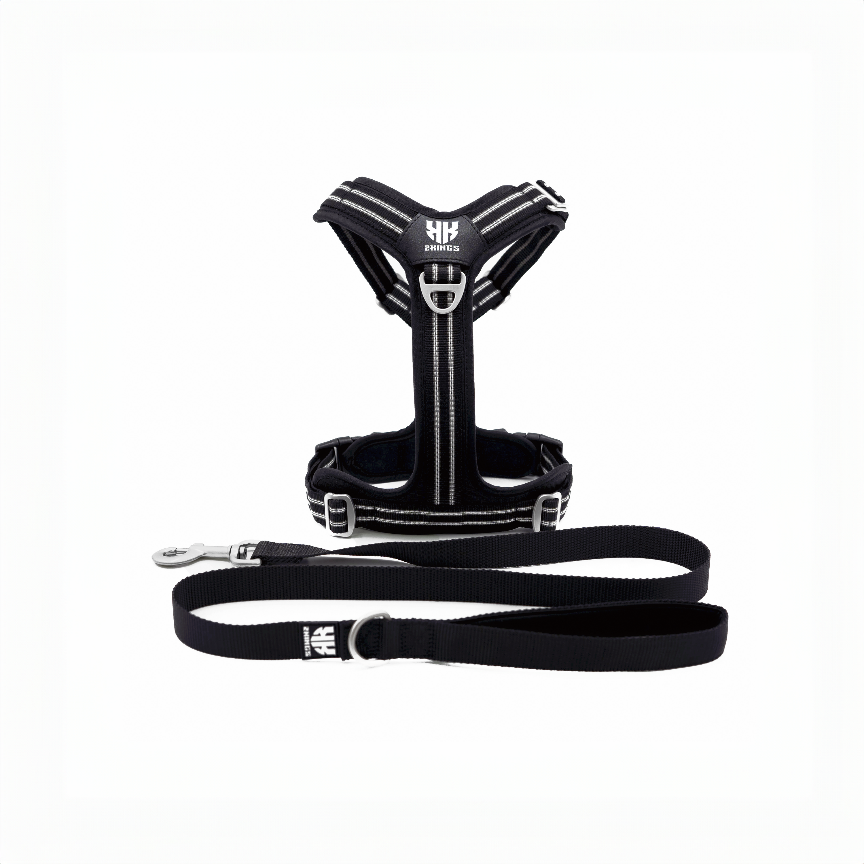 Adjustable Dog Harness & Classic Lead Set- Reflective & Lightweight - Black.