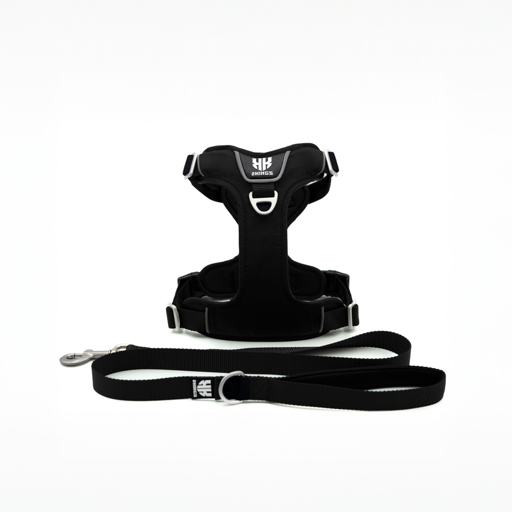 Comfort Dog Harness & Classic Lead Set - Waterproof with Top Handle - Black.