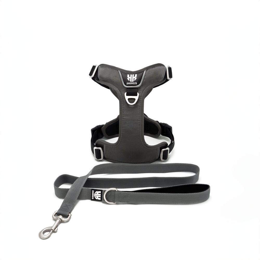 Comfort Dog Harness & Classic Lead Set - Waterproof with Top Handle - Grey.