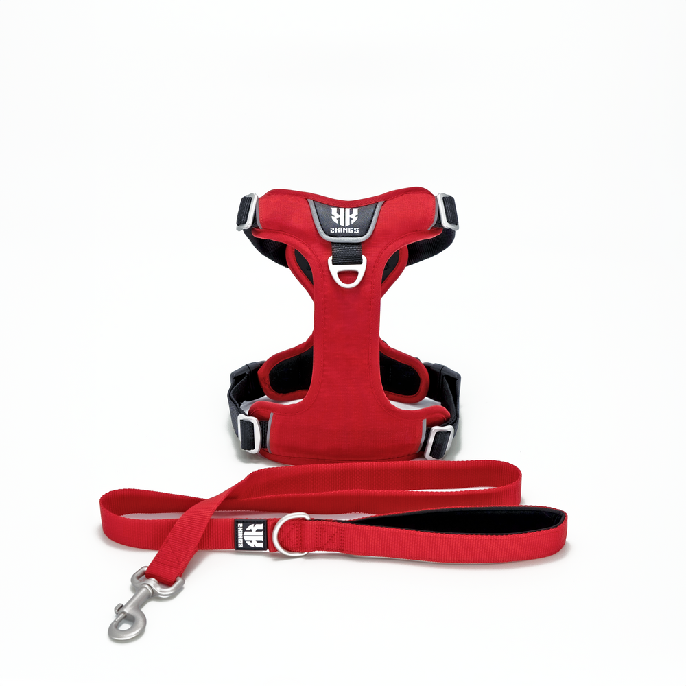 Comfort Dog Harness & Classic Lead Set - Waterproof with Top Handle -Red.