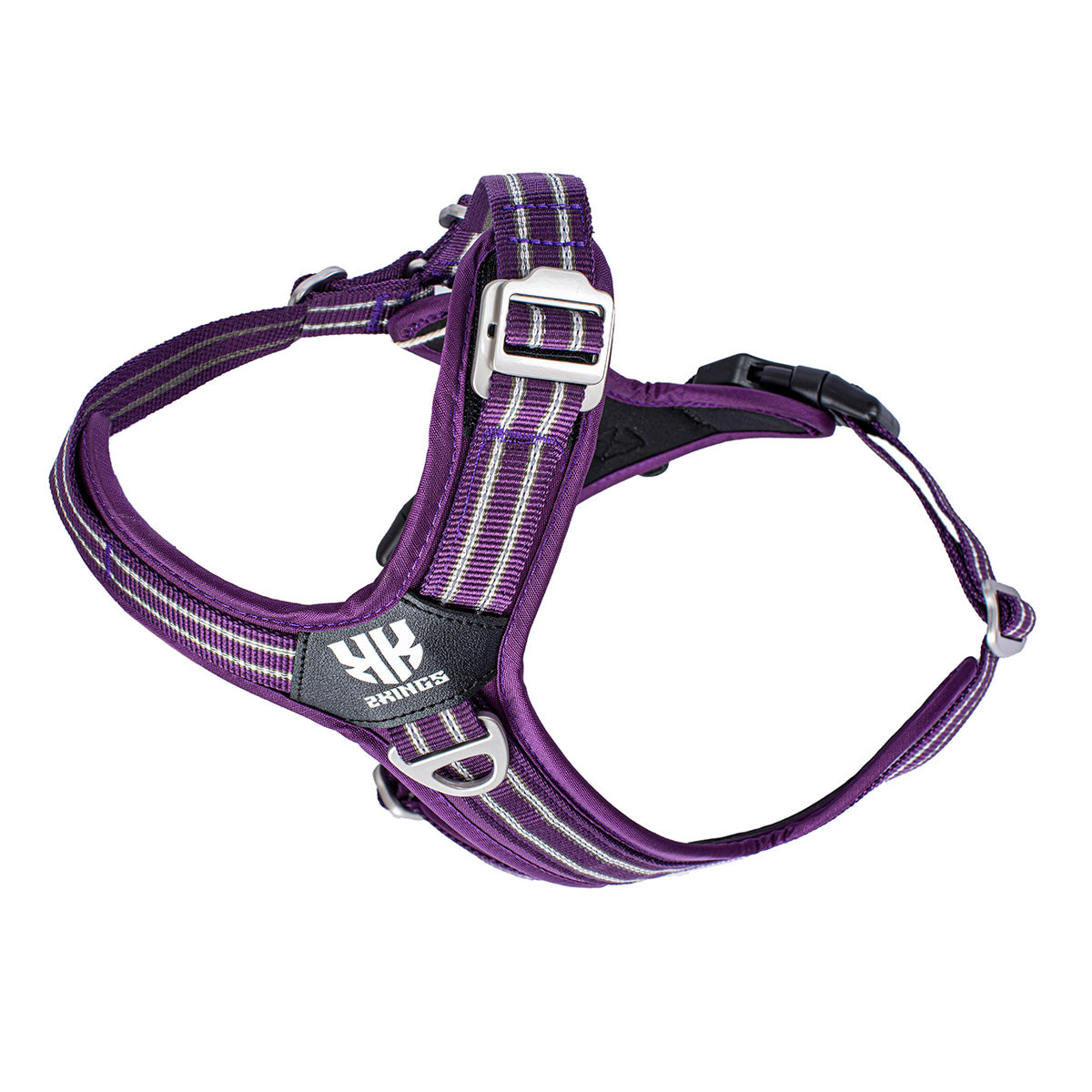Adjustable Dog Harness with Double-Handed Lead Set - Lightweight & Reflective - Purple.