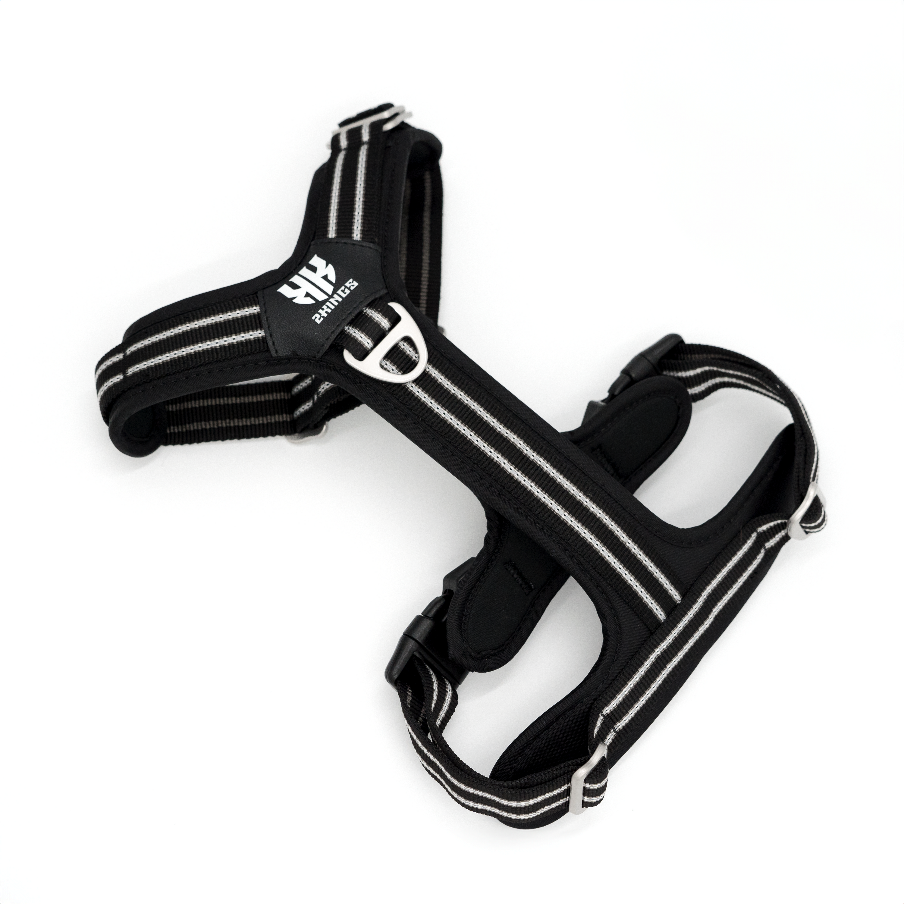 Adjustable Dog Harness with Double-Handed Lead Set - Lightweight & Reflective -Black.