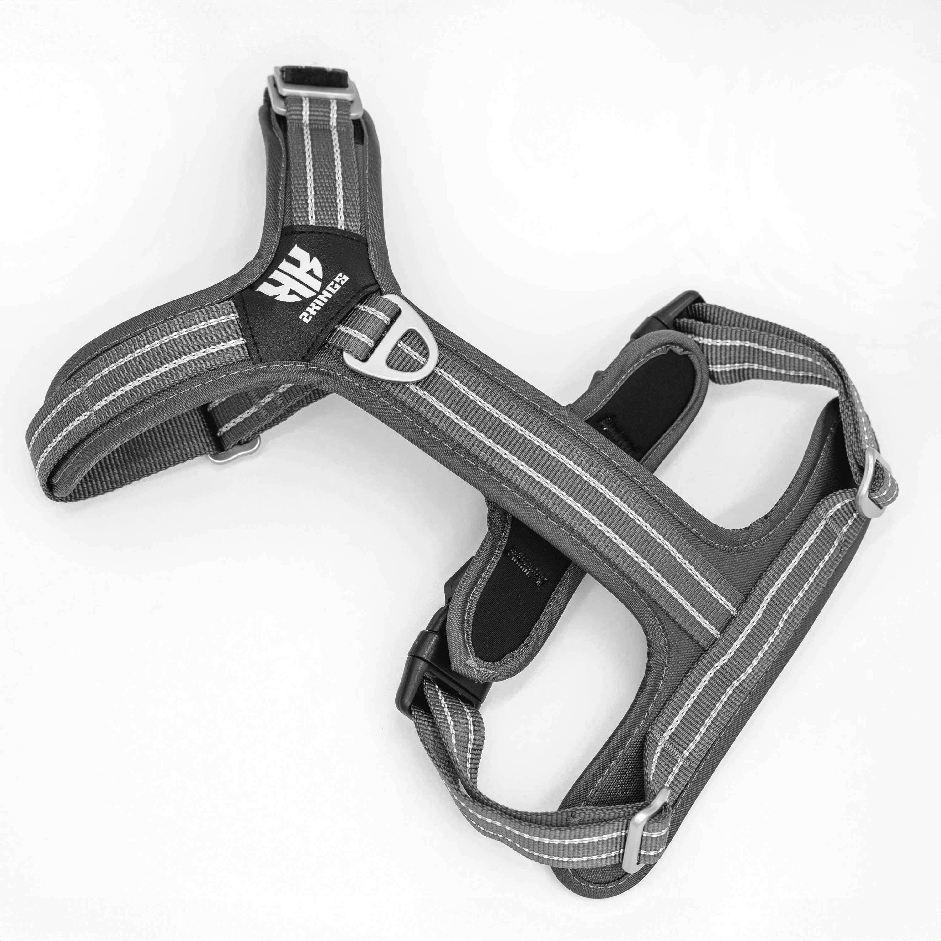 Adjustable Dog Harness & Classic Lead Set - Reflective & Lightweight - Grey.