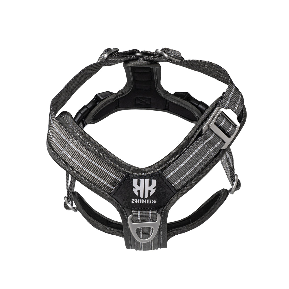 Adjustable Dog Harness & Classic Lead Set - Reflective & Lightweight - Grey.