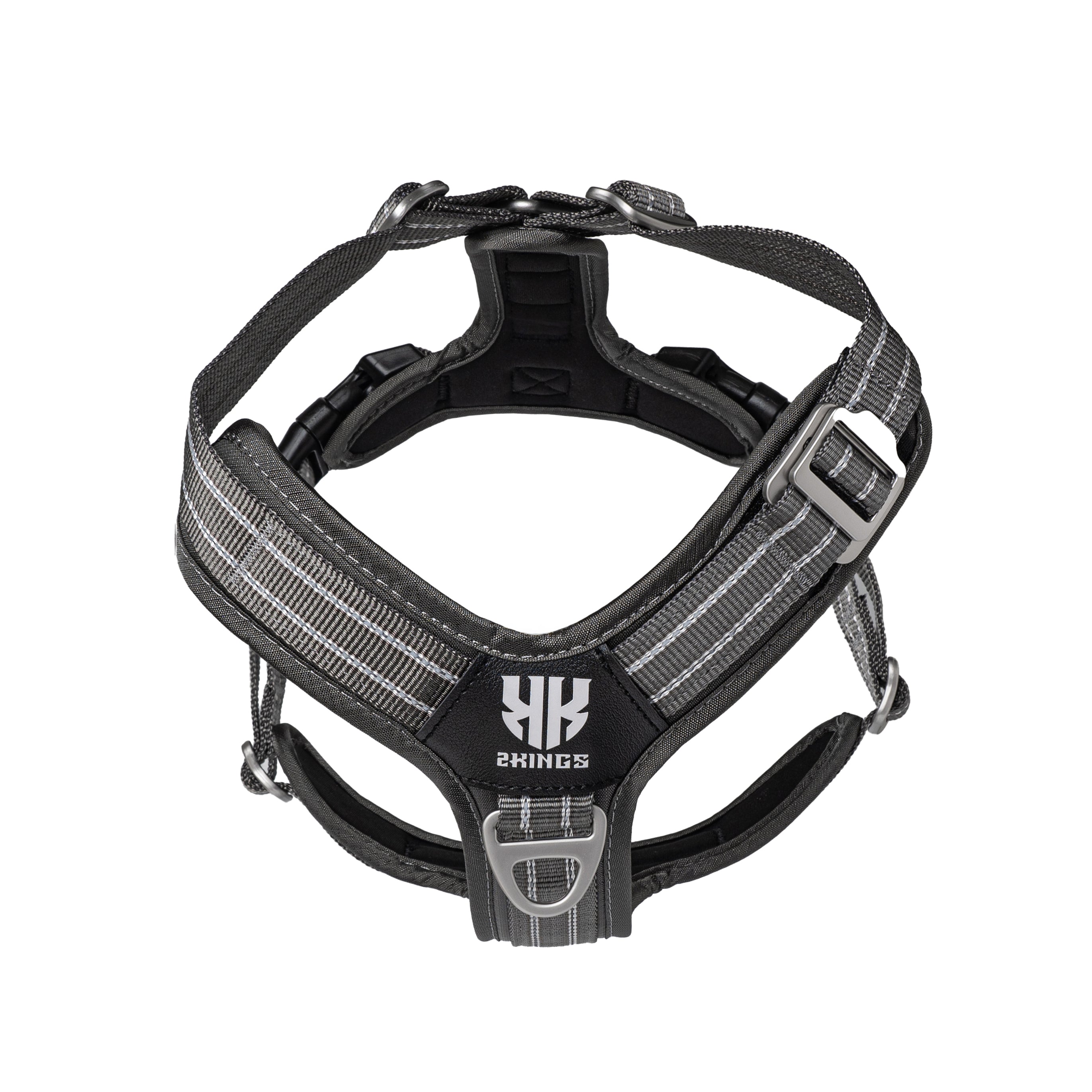 Adjustable Dog Harness & Classic Lead Set - Reflective & Lightweight - Grey.