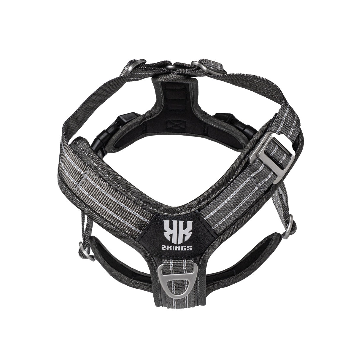 Adjustable Dog Harness with Double-Handed Lead Set - Lightweight & Reflective -Grey.