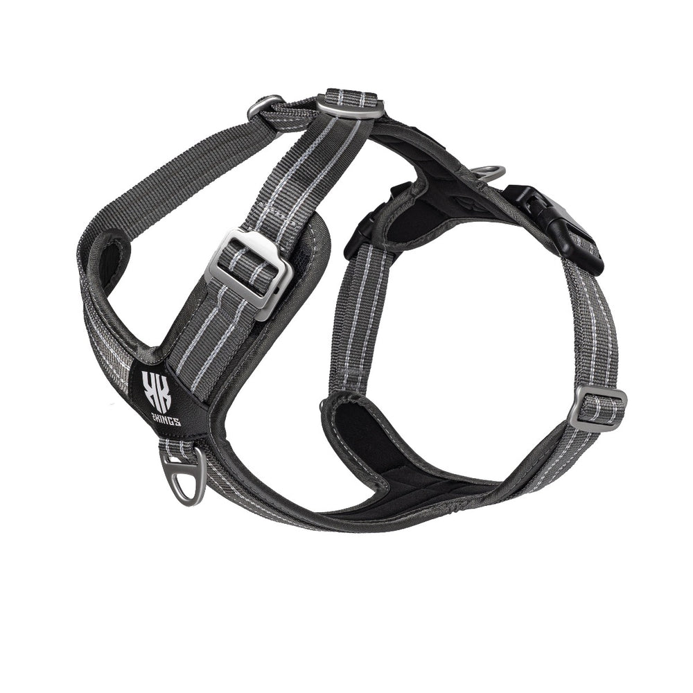 Adjustable Dog Harness with Double-Handed Lead Set - Lightweight & Reflective -Grey.