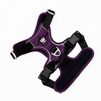 Back view of the ultimate comfort dog harness in purple, highlighting its superior ergonomic design and adjustable features for unparalleled comfort and support.