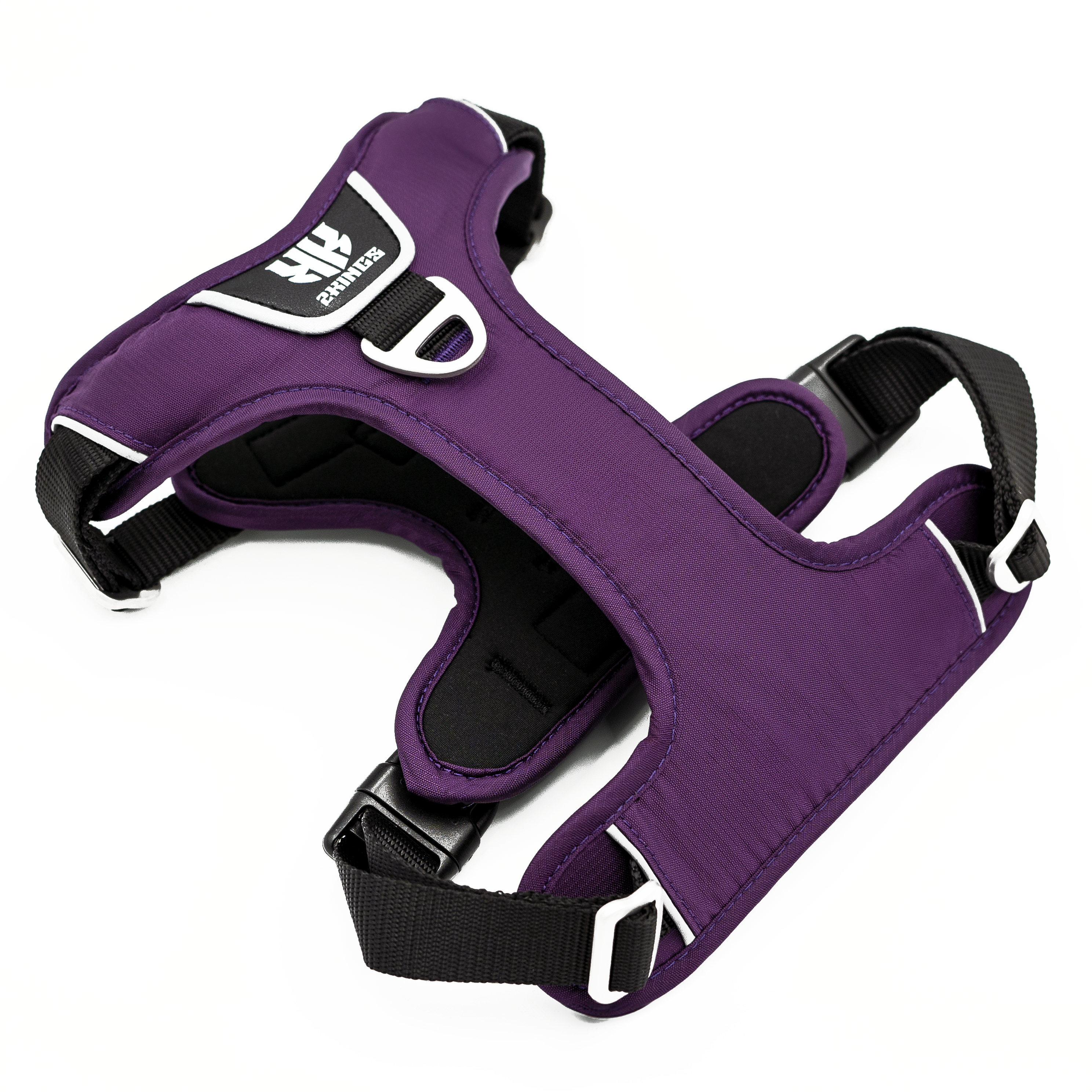 Comfort Dog Harness & Double Grip Lead Set - Padded & Waterproof with Top Handle - Purple.
