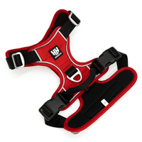 Back view of the ultimate comfort dog harness in red, emphasizing its ergonomic design for maximum comfort and support.